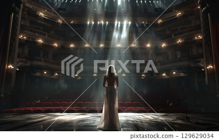 woman has rehearsal and singing at empty opera before live concert event woman has rehearsal and singing at empty opera before live concert event 129629034
