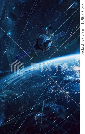 modern satellite on planet Earth orbit, global communication and network, space technology concept 129629180