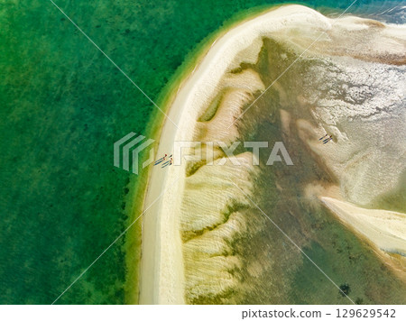 Aerial view of sandbar with turquoise sea at Laem had Koh khao yai Phang Nga Thailand, summer background and summer holiday concept 129629542