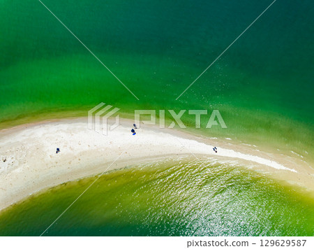 Aerial view of sandbar with turquoise sea at Laem had Koh khao yai Phang Nga Thailand, summer background and summer holiday concept 129629587