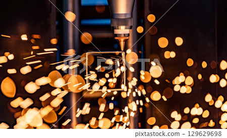 CNC Laser and gas cutting of metal, modern industrial technology. 129629698