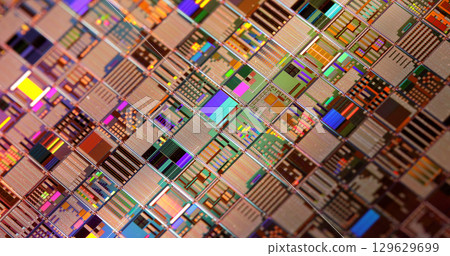 Silicon semiconductor wafer close-up. Silicon semiconductor wafer close-up. 129629699