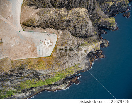 Barents Sea coast North Cape (Nordkapp) in northern Norway aerial photography. 129629706