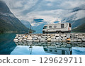 Family vacation travel RV, holiday trip in motorhome, Caravan car Vacation. 129629711