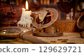 Vintage style travel and adventure. Vintage old compass and other vintage items on the table. 129629721