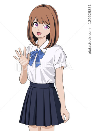 School girls waving hands 129629881