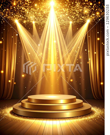 聚光燈照亮的金色舞台 129630288