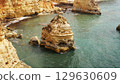 The coastal cliffs and stunning golden beach views create an unforgettable experience 129630609