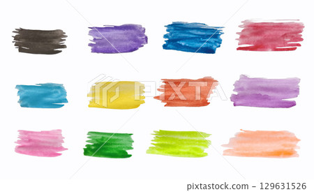 Watercolor hand drawn stroke design elements isolated on white or transparent background. Set of multicolored highlights. Watercolor hand drawn stroke design elements isolated on white or transparent background. Set of multicolored highlights. 129631526