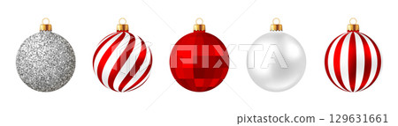 Red Christmas ball set, pattern bauble, ornament, decoration 129631661