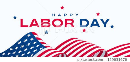 Happy Labor Day banner, USA flag background, card design 129631676