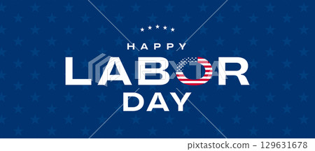 Happy Labor Day lettering text, USA flag, star background 129631678