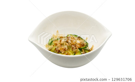 Boiled cucumber with bonito flakes 129631706