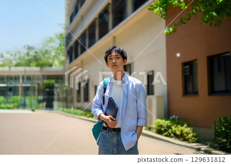 Male student standing outside campus 129631812