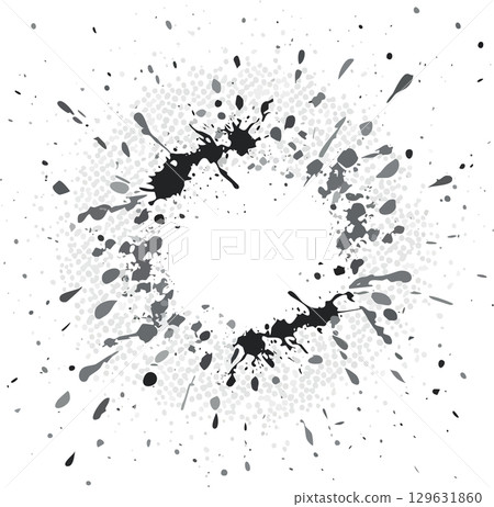 Ink splash circular frame/monochrome abstract background 129631860