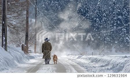 A man walking in the snow 129631984
