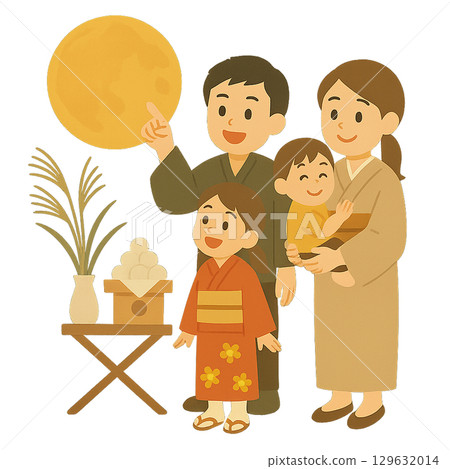 一家人賞月的插圖 129632014