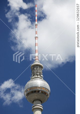Berlin, Germany - July 01, 2018: The top of the Berlin TV tower against the sky 129632037