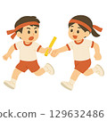運動會中男女傳遞接力棒的插圖 129632486