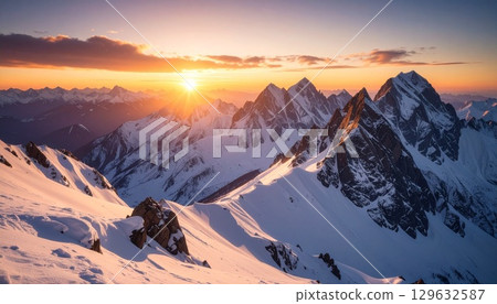[寫實風景] 壯麗雪山桌布 [日落] 129632587