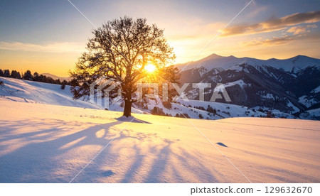 [寫實風景] 壯麗雪山桌布 [日落] 129632670