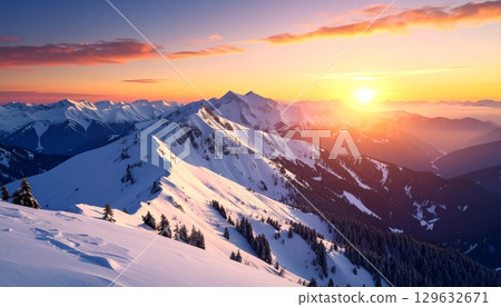 [寫實風景] 壯麗雪山桌布 [日落] 129632671