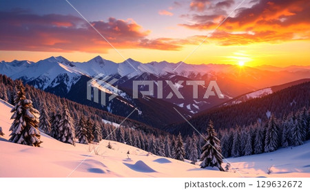 [寫實風景] 壯麗雪山桌布 [日落] 129632672