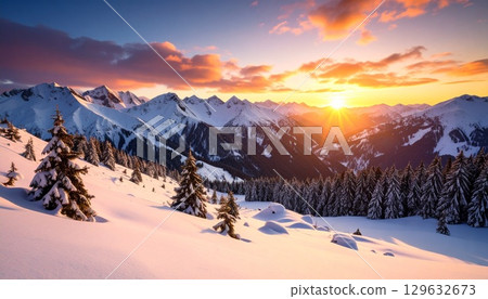 [寫實風景] 壯麗雪山桌布 [日落] 129632673