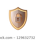 金色盾牌和關鍵安全圖標 129632732
