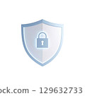 閃亮的銀色盾牌和關鍵安全圖標 129632733