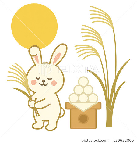 兔子捧著滿月和蒲葦的賞月插畫 129632800