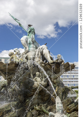 Berlin, Germany - July 01, 2018: Fragment of the Neptune Fountain in the center of Berlin 129632889