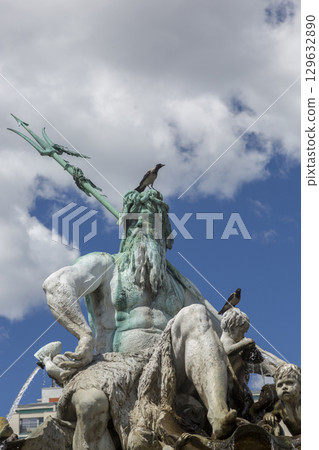 Berlin, Germany - July 01, 2018: Fragment of the Neptune Fountain in the center of Berlin 129632890