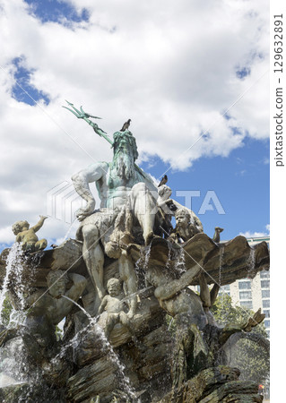 Berlin, Germany - July 01, 2018: Fragment of the Neptune Fountain in the center of Berlin 129632891