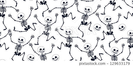 Dancing Skeletons Pattern Fun and Spooky Halloween Seamless Design 129633179