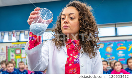 Close up photo of a black female teacher in her Close up photo of a black female teacher in her 129633412