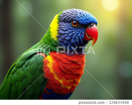 Vivid Close Up Illustration of Rainbow Lorikeet with Detailed Plumage 129633498