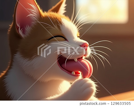 Cartoon Close Up of Playful Orange and White Cat Animal 129633505
