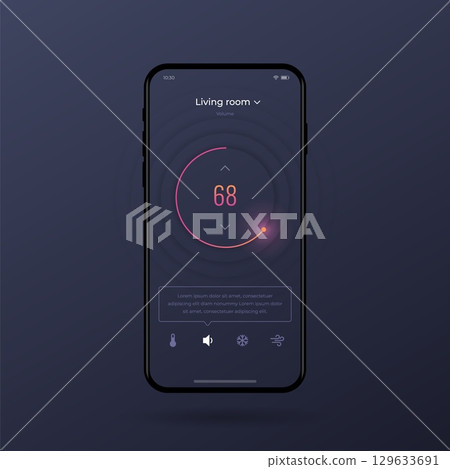 Dashboard UI and UX Kit. Control center design. Temperature control in the room. 129633691