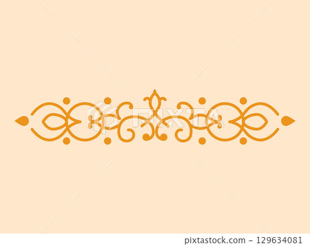 Elegant ornamental divider with intricate swirls and floral motifs in warm orange tones, perfect for invitations, certificates, menus, decorative design elements, and vintage-inspired projects. Elegant ornamental divider with intricate swirls and floral motifs in warm orange tones, perfect for invitations, certificates, menus, decorative design elements, and vintage-inspired projects. 129634081
