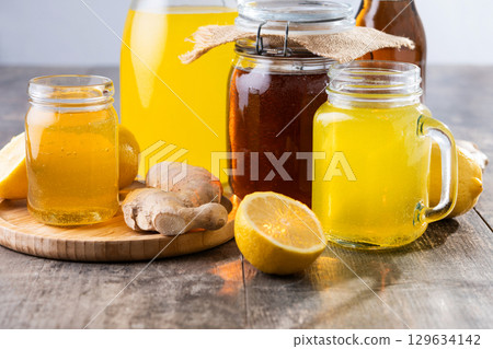 Colorful Kombucha Jars and Bottles Colorful Kombucha Jars and Bottles 129634142