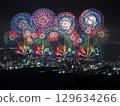 Fireworks over the city lights of Matsue 129634266
