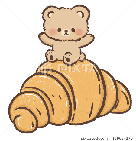 Cute kawaii bear sitting on top of a golden brown croissant adorable chibi bear bakery illustration perfect for breakfast pastry cafe sweet bread food clipart kids decor and digital design projects Cute kawaii bear sitting on top of a golden brown croissant adorable chibi bear bakery illustration perfect for breakfast pastry cafe sweet bread food clipart kids decor and digital design projects 129634276