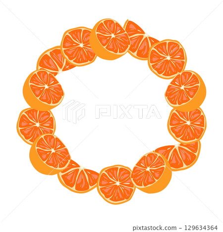Orange bright slices wreath illustration Orange bright slices wreath illustration 129634364