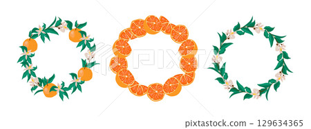 Set of three orange and floral wreaths Set of three orange and floral wreaths 129634365
