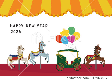 帶有旋轉木馬插圖的新年賀卡 129634375