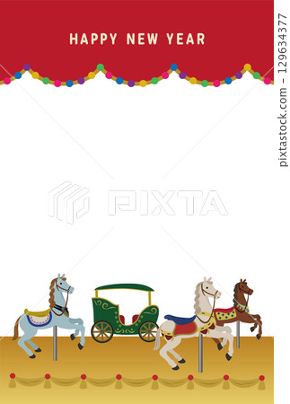 帶有旋轉木馬插圖的新年賀卡 帶有旋轉木馬插圖的新年賀卡 129634377