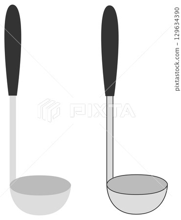 Set of two 3D ladle illustrations (filled and lined) 129634390