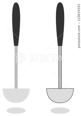 Set of 2 flat ladle illustrations (filled and lined) 129634391