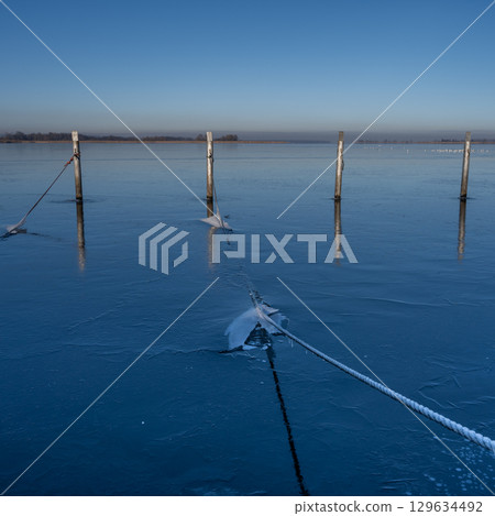 A view of empty docks in the winter 129634492